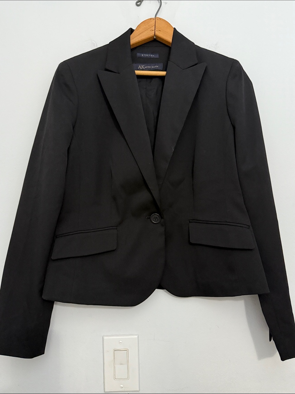 Anne Klein Black Single-Button Notch Lapel Blazer Classic Business Tailored